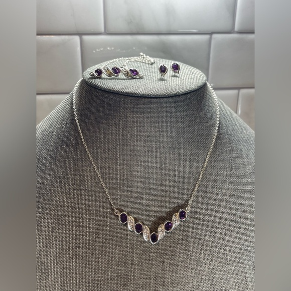 Vintage NRT Avon Purple Amethyst Necklace Bracelet and Earring Set - Picture 1 of 10